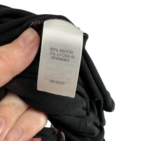 J. Jill Floral Tunic Top Size MEDIUM Wearever Black Blossom Pleated 3/4 Sleeve - Picture 12 of 13